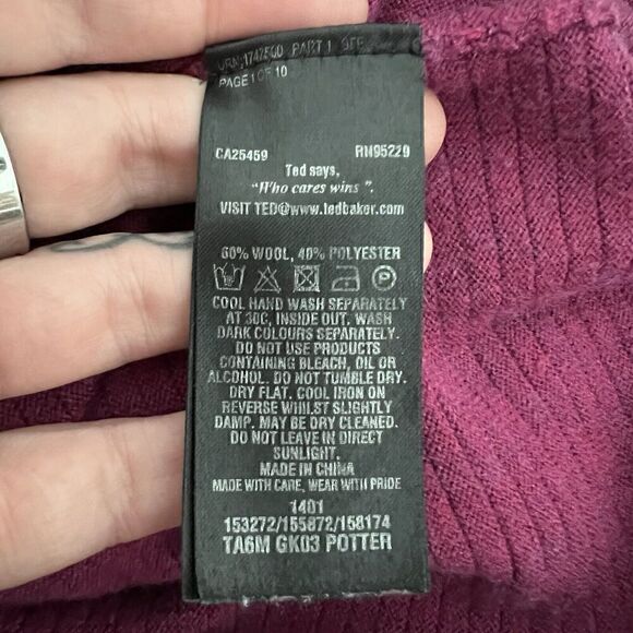 Ted Baker Men's Potter Crewneck Sweater Size 6 2XL Pink Ribbed Wool Blend - Picture 3 of 7